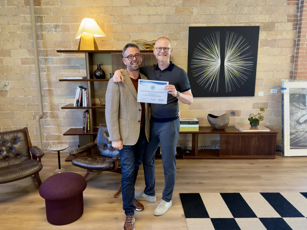 Mike Yates and Bryan Yates with their LGBTBE Certification. Yates Desygn is a Certified LGBT Business Enterprise