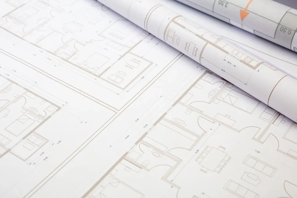 architectural drawings from an architect on a new construction project