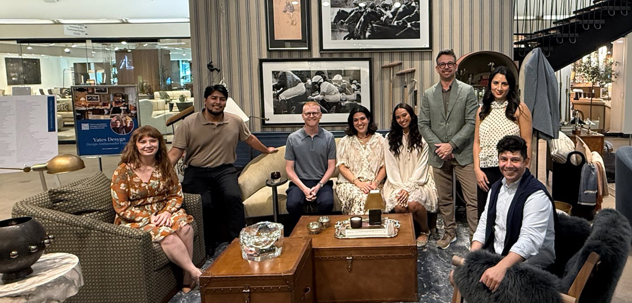 Yates Desygn team gathered inside their A Private Affair vignette during Dallas Design Week 2026 at Dallas Market Center.